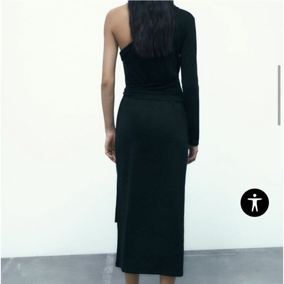 Zara One Arm Asymmetrical Longsleeve long‎ Dress Black XS Nwt - Picture 2 of 8